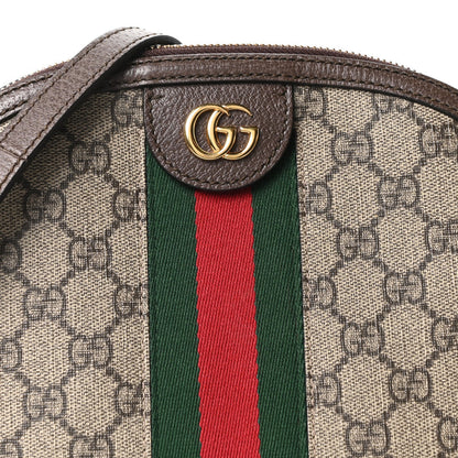 Gucci GG Supreme Monogram Textured Dollar Calfskin Web Small Ophidia Dome Shoulder Bag Beige Ebony New Acero