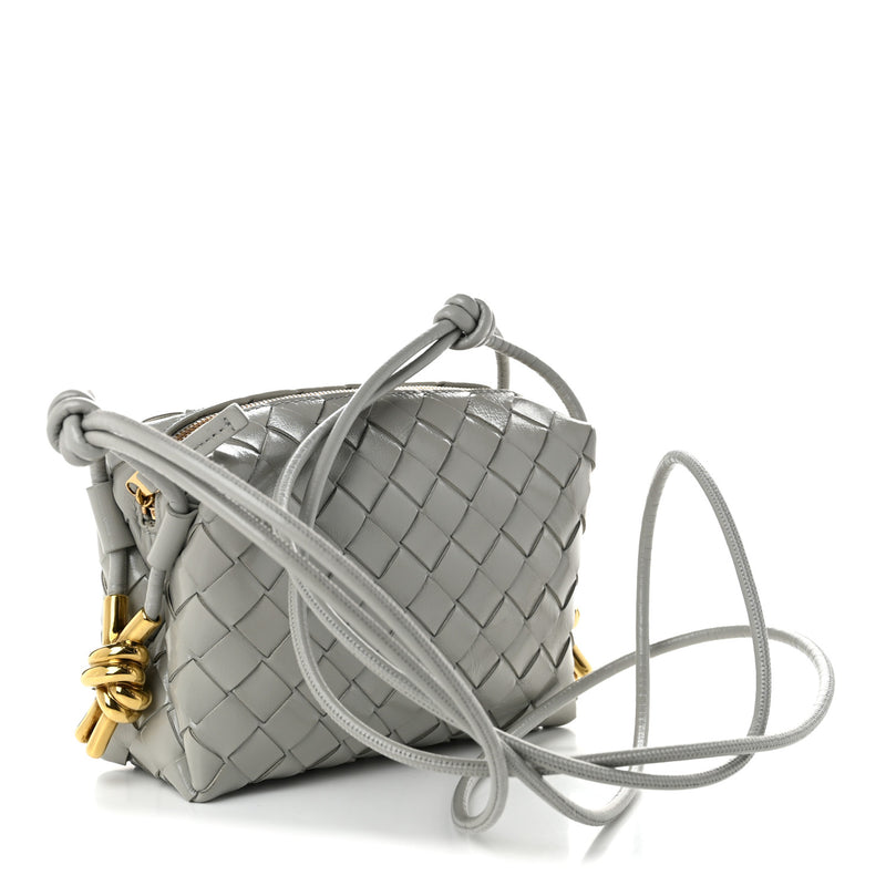 Bottega Veneta Polished Nappa Intrecciato Metallic Knot Mini Loop Camera Bag Sterling