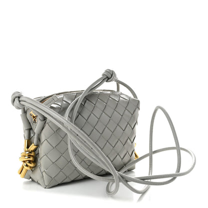 Bottega Veneta Polished Nappa Intrecciato Metallic Knot Mini Loop Camera Bag Sterling