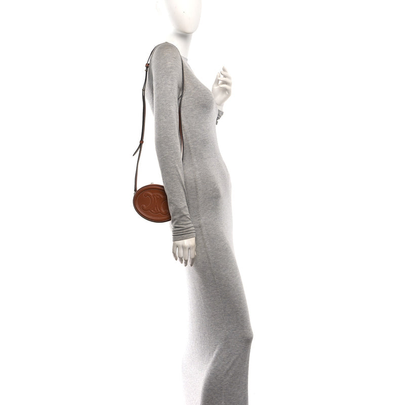 Celine Smooth Calfskin Cuir Small Triomphe Oval Crossbody Purse Tan