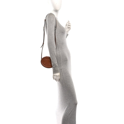 Celine Smooth Calfskin Cuir Small Triomphe Oval Crossbody Purse Tan