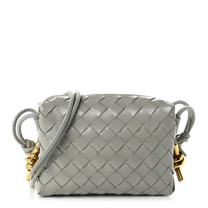Bottega Veneta Polished Nappa Intrecciato Metallic Knot Mini Loop Camera Bag Sterling
