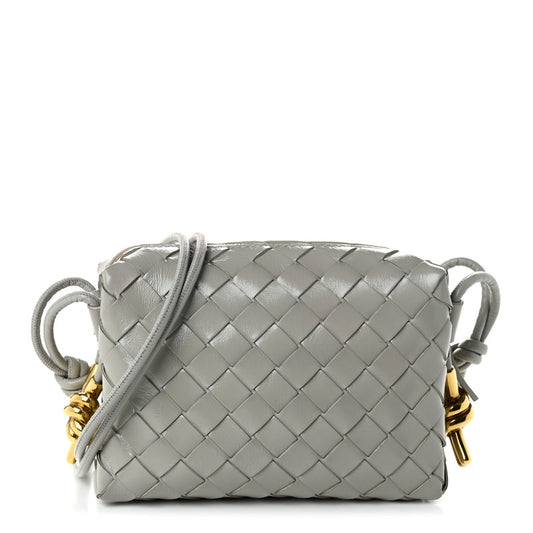 Bottega Veneta Polished Nappa Intrecciato Metallic Knot Mini Loop Camera Bag Sterling
