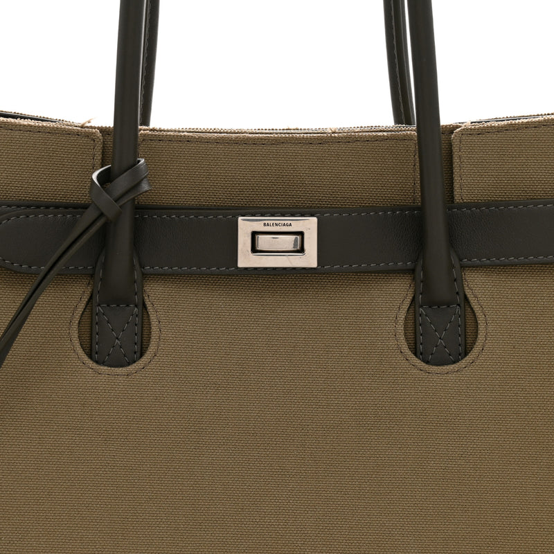 Balenciaga Canvas Smooth Calfskin Medium Bel Air Carry All Bag Khaki
