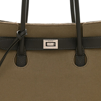 Balenciaga Canvas Smooth Calfskin Medium Bel Air Carry All Bag Khaki
