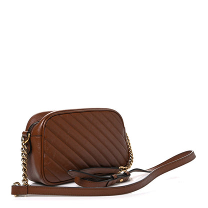 Gucci Glazed Calfskin Matelasse Diagonal Small GG Marmont Chain Shoulder Bag Cuir