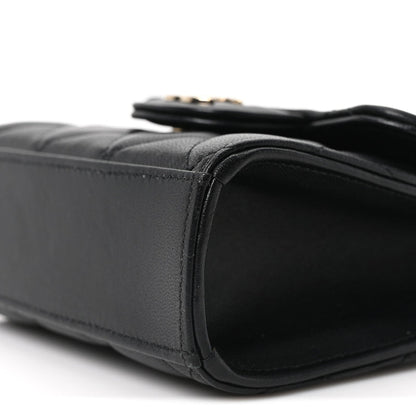 Chanel Lambskin Quilted Top Handle Flap Clutch With Chain Black