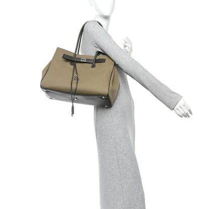 Balenciaga Canvas Smooth Calfskin Medium Bel Air Carry All Bag Khaki