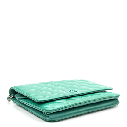 Chanel Patent Quilted Wallet On Chain WOC Green