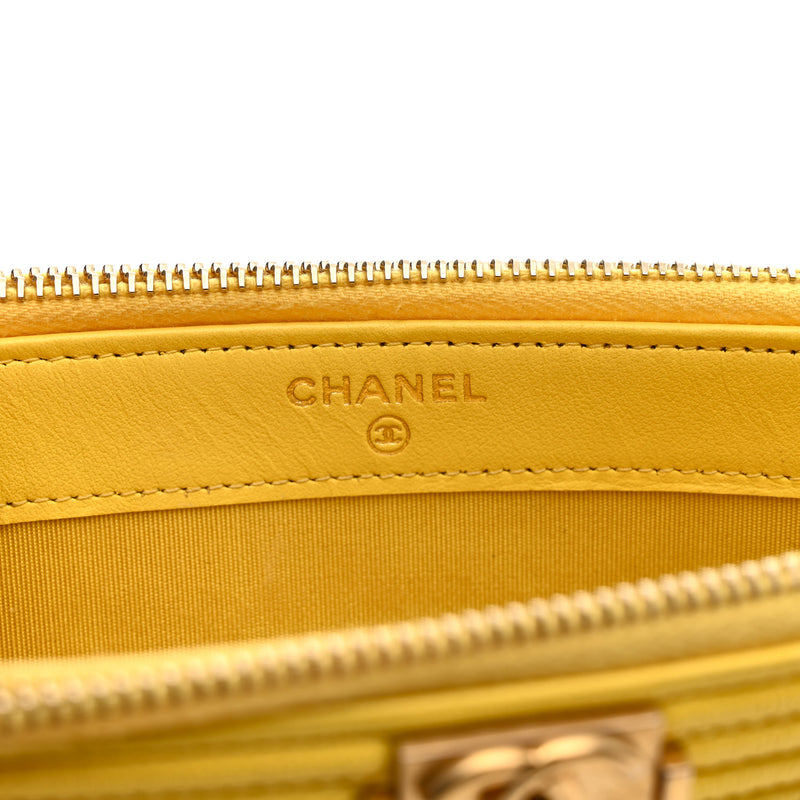 Chanel Caviar Quilted Small Boy Clutch With Chain Yellow