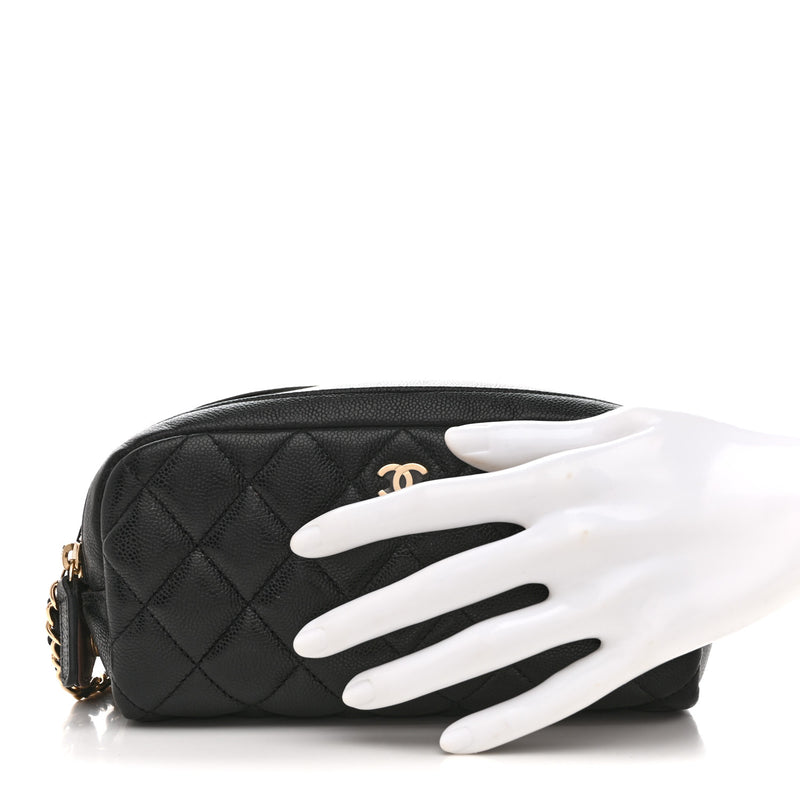 Chanel Caviar Quilted Toiletry Case With Chain Black