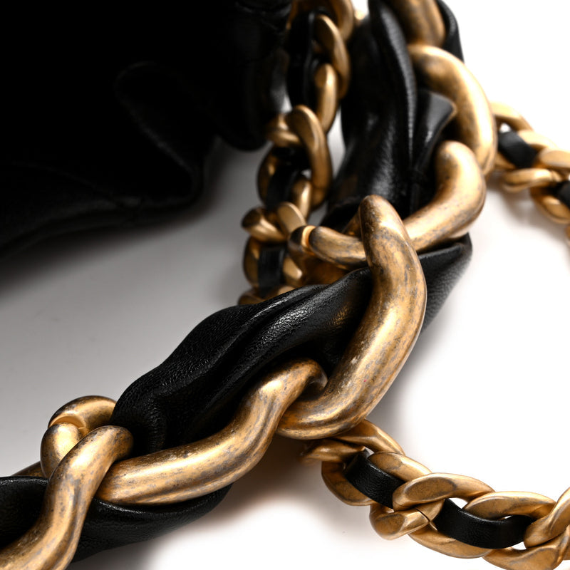 Chanel Shiny Lambskin Quilted Chain Is More Drawstring Bag Black