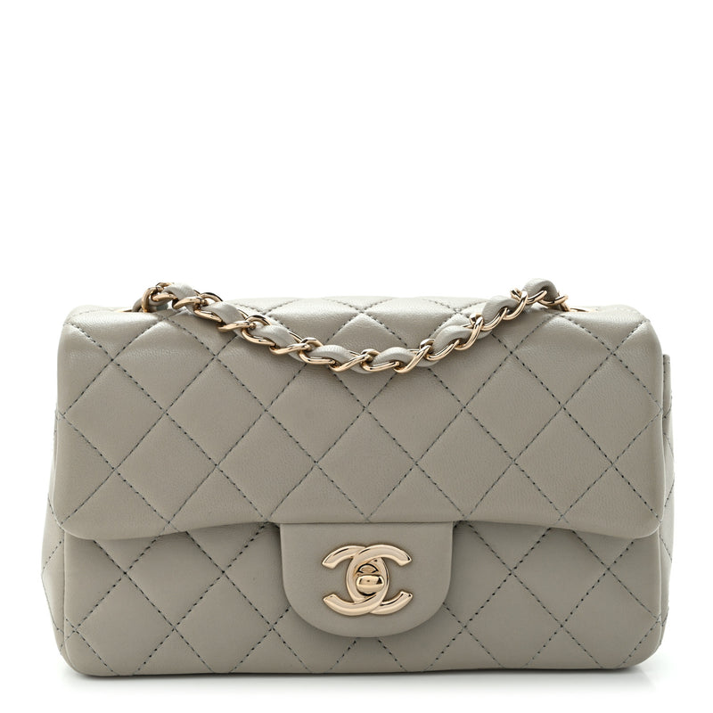 Chanel Lambskin Quilted Mini Rectangular Flap Grey