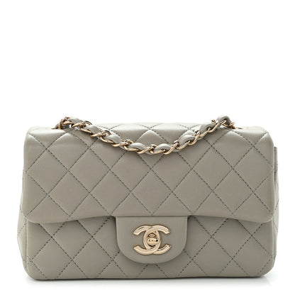 Chanel Lambskin Quilted Mini Rectangular Flap Grey