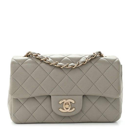 Chanel Lambskin Quilted Mini Rectangular Flap Grey