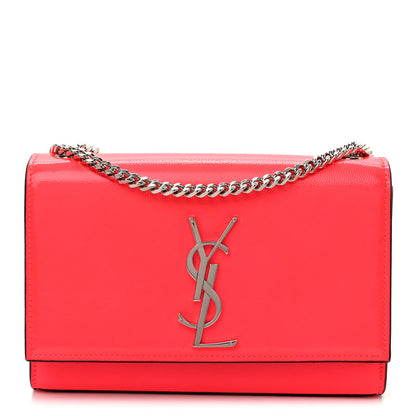 Saint Laurent Patent Grain de Poudre Small Monogram Kate Satchel Neon Pink