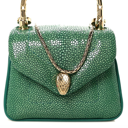 Bulgari Galuchat Serpenti Reverse Micro Top Handle Emerald Green