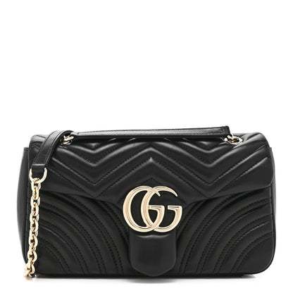Gucci Lambskin Matelasse Medium GG Marmont Shoulder Bag Black