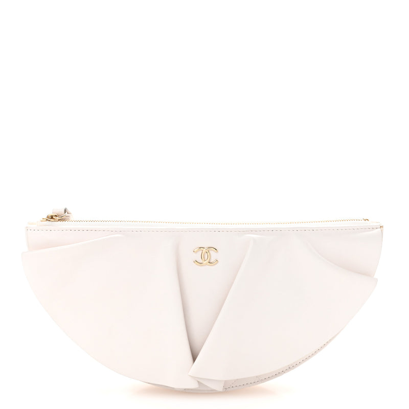 Chanel Lambskin Quilted Wave Clutch White