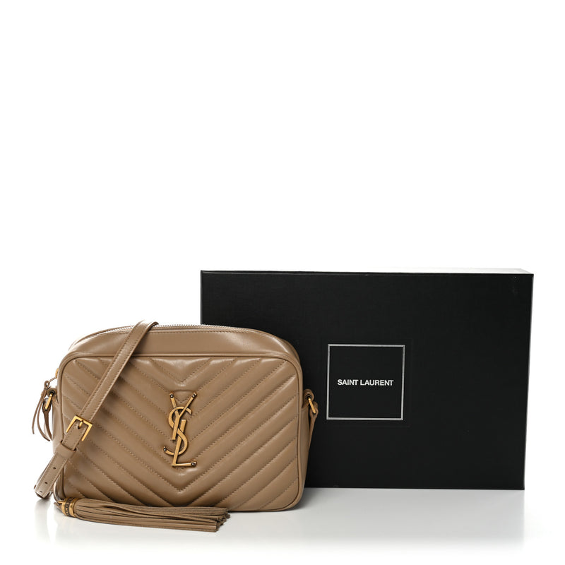 Saint Laurent Calfskin Matelasse Monogram Lou Camera Bag Dark Beige