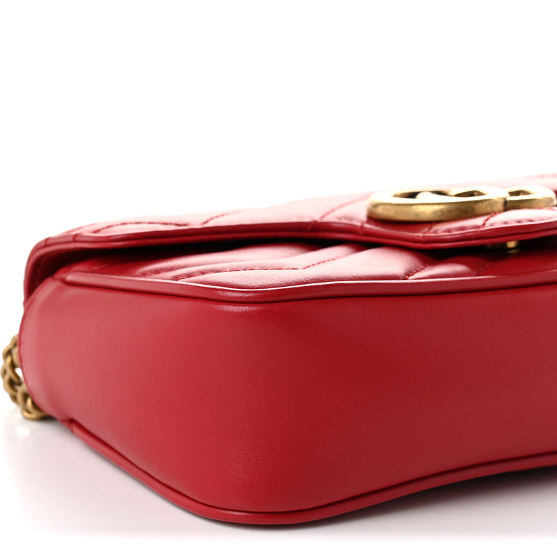 Gucci Calfskin Matelasse Super Mini GG Marmont Shoulder Bag Hibiscus Red