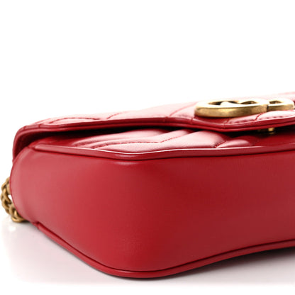 Gucci Calfskin Matelasse Super Mini GG Marmont Shoulder Bag Hibiscus Red