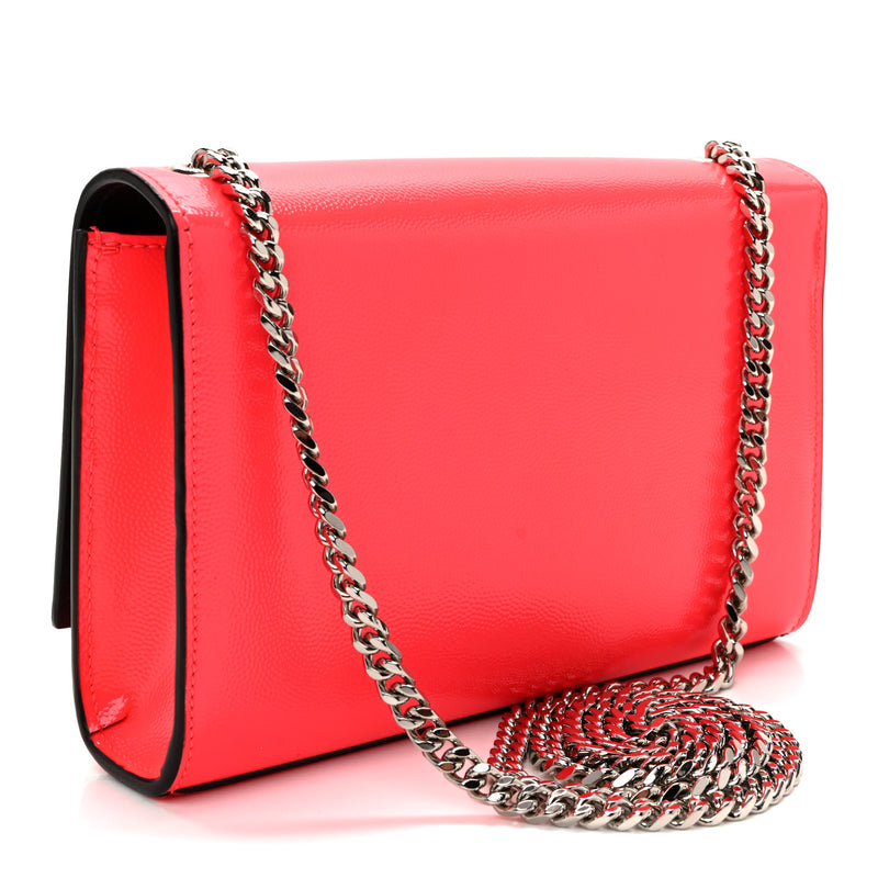 Saint Laurent Patent Grain de Poudre Small Monogram Kate Satchel Neon Pink