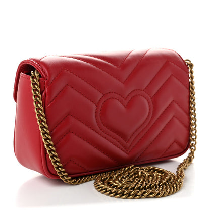 Gucci Calfskin Matelasse Super Mini GG Marmont Shoulder Bag Hibiscus Red