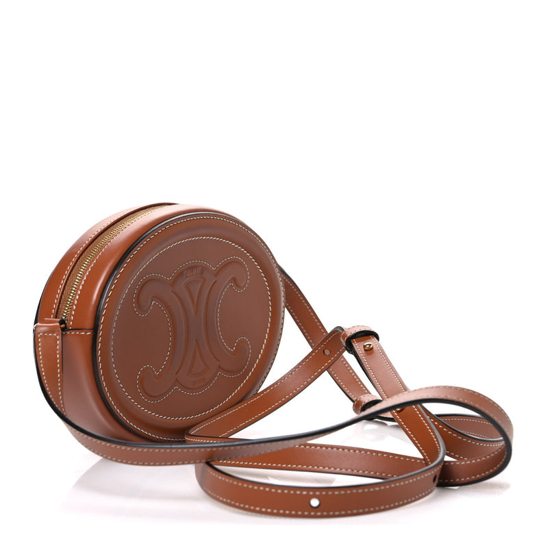 Celine Smooth Calfskin Cuir Small Triomphe Oval Crossbody Purse Tan