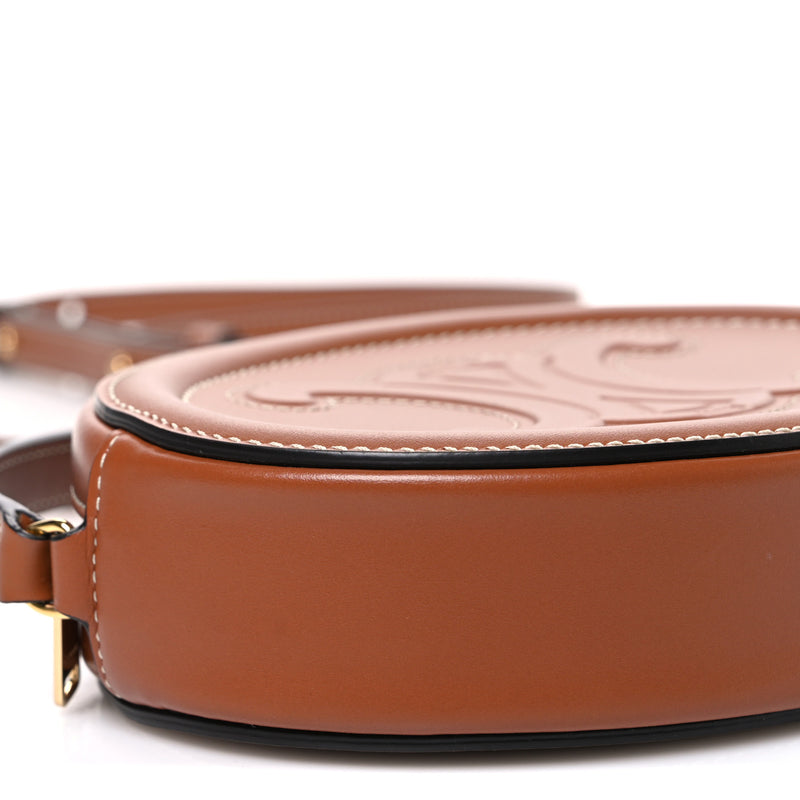 Celine Smooth Calfskin Cuir Small Triomphe Oval Crossbody Purse Tan