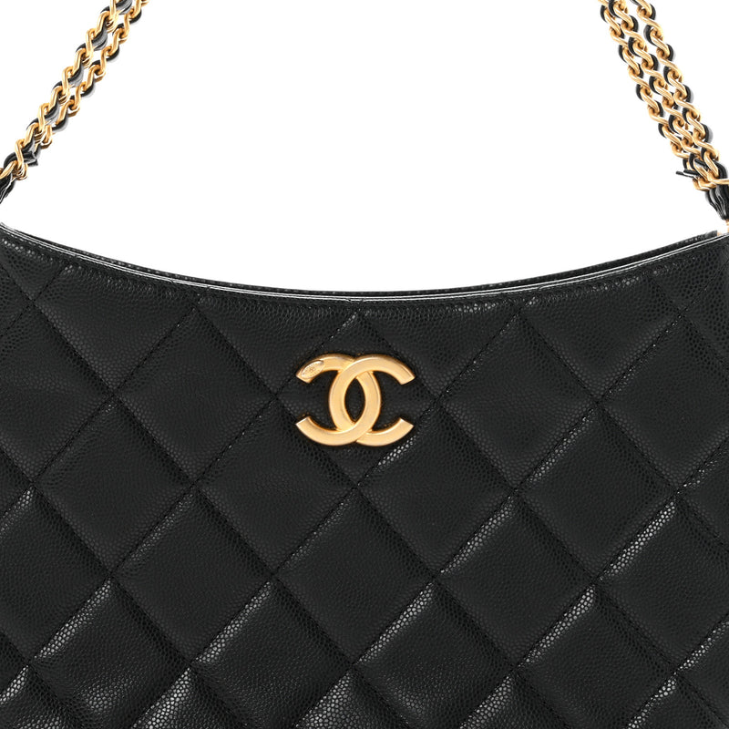 Chanel Caviar Quilted Triple Chain Hobo Black