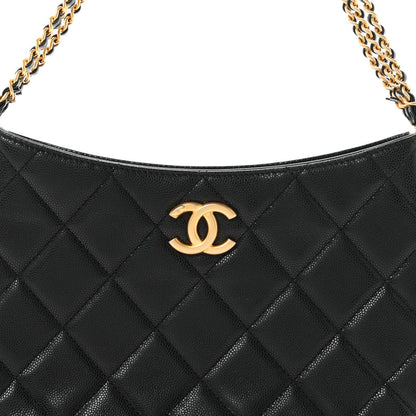 Chanel Caviar Quilted Triple Chain Hobo Black