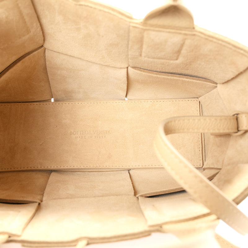 Bottega Veneta Grained Calfskin Maxi Intrecciato Mini Arco Tote Porridge