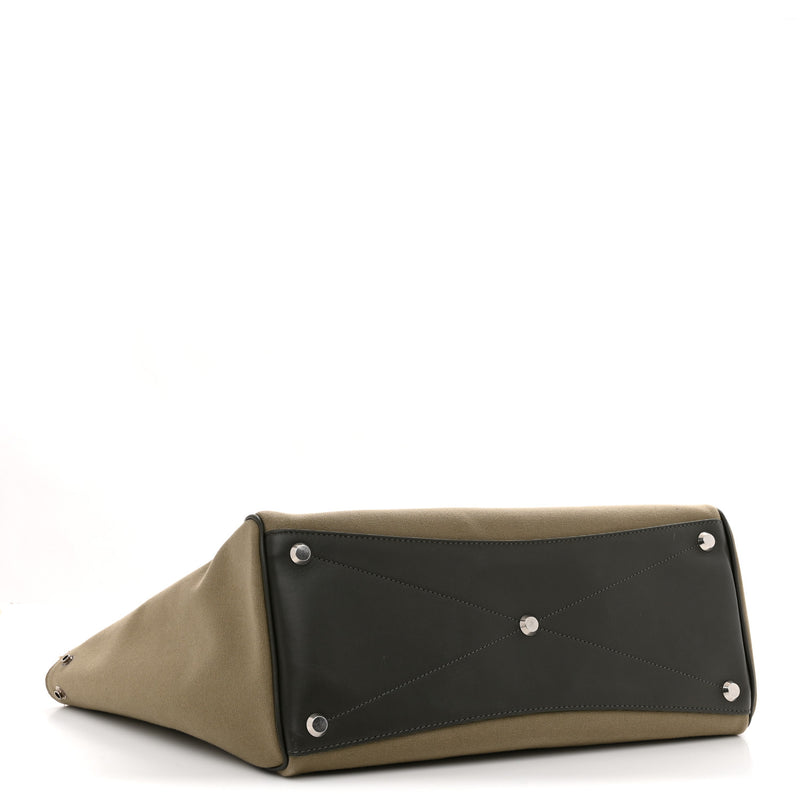 Balenciaga Canvas Smooth Calfskin Medium Bel Air Carry All Bag Khaki