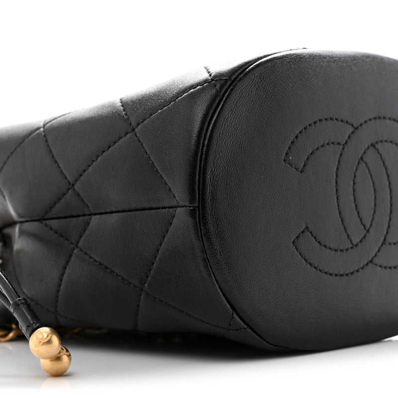Chanel Shiny Lambskin Quilted Chain Is More Drawstring Bag Black