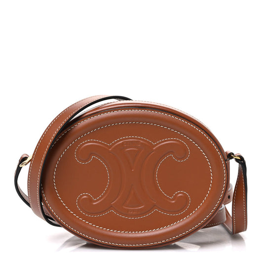 Celine Smooth Calfskin Cuir Small Triomphe Oval Crossbody Purse Tan