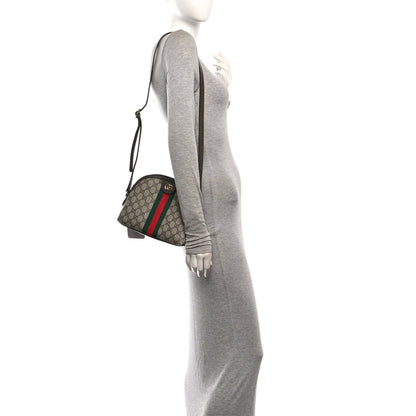Gucci GG Supreme Monogram Textured Dollar Calfskin Web Small Ophidia Dome Shoulder Bag Beige Ebony New Acero