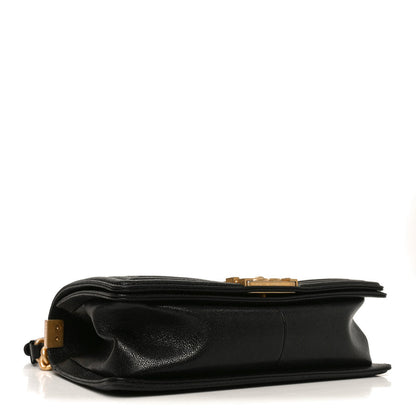 Chanel Caviar Chevron Quilted Medium Boy Flap Black