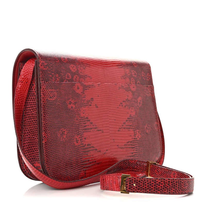Celine Lizard Medium Classic Box Flap Bag Ruby