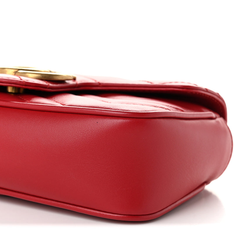 Gucci Calfskin Matelasse Super Mini GG Marmont Shoulder Bag Hibiscus Red