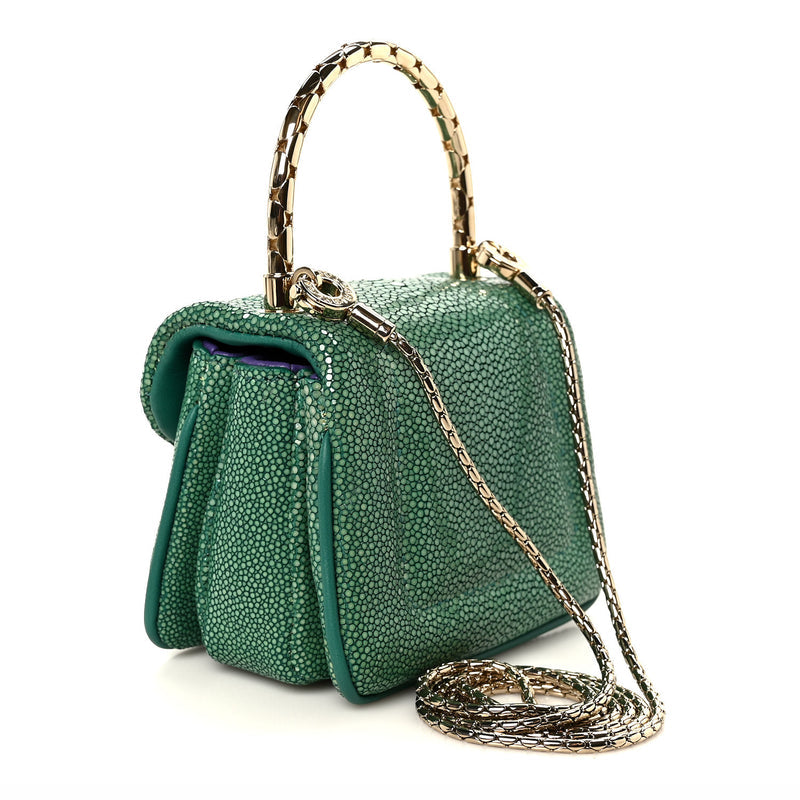 Bulgari Galuchat Serpenti Reverse Micro Top Handle Emerald Green