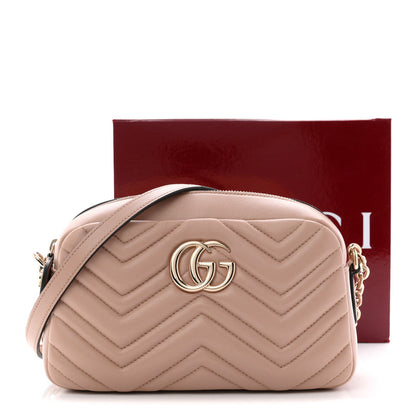 Gucci Calfskin Matelasse Small GG Marmont Camera Bag Pink Beige