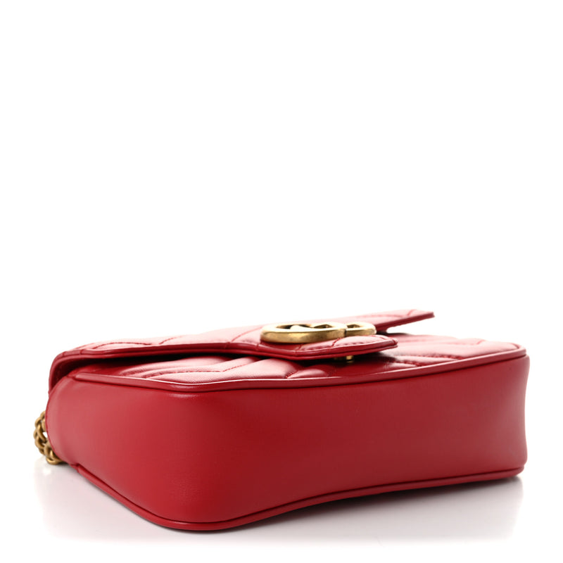 Gucci Calfskin Matelasse Super Mini GG Marmont Shoulder Bag Hibiscus Red