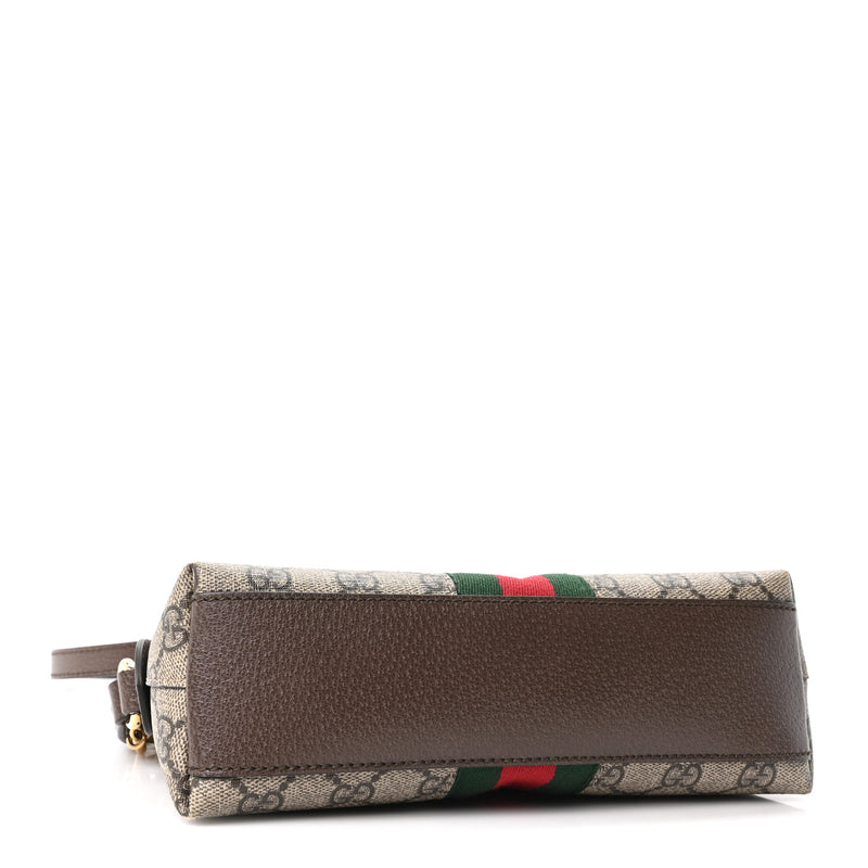 Gucci GG Supreme Monogram Textured Dollar Calfskin Web Small Ophidia Dome Shoulder Bag Beige Ebony New Acero