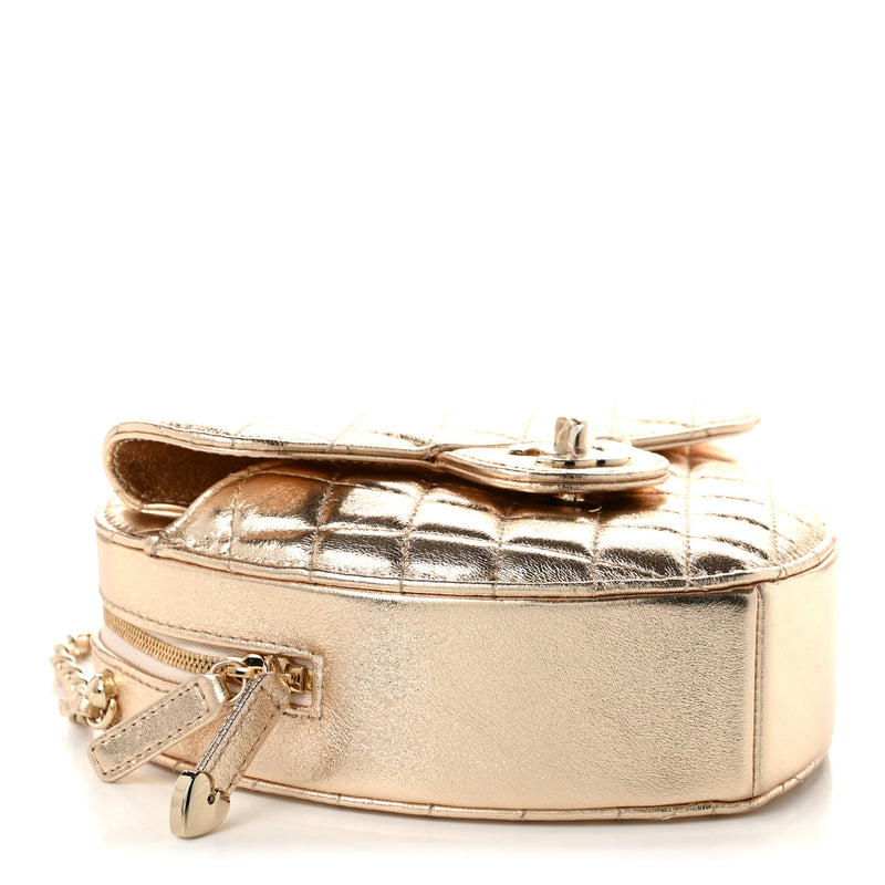 Chanel Metallic Lambskin Quilted Large CC In Love Heart Bag Gold