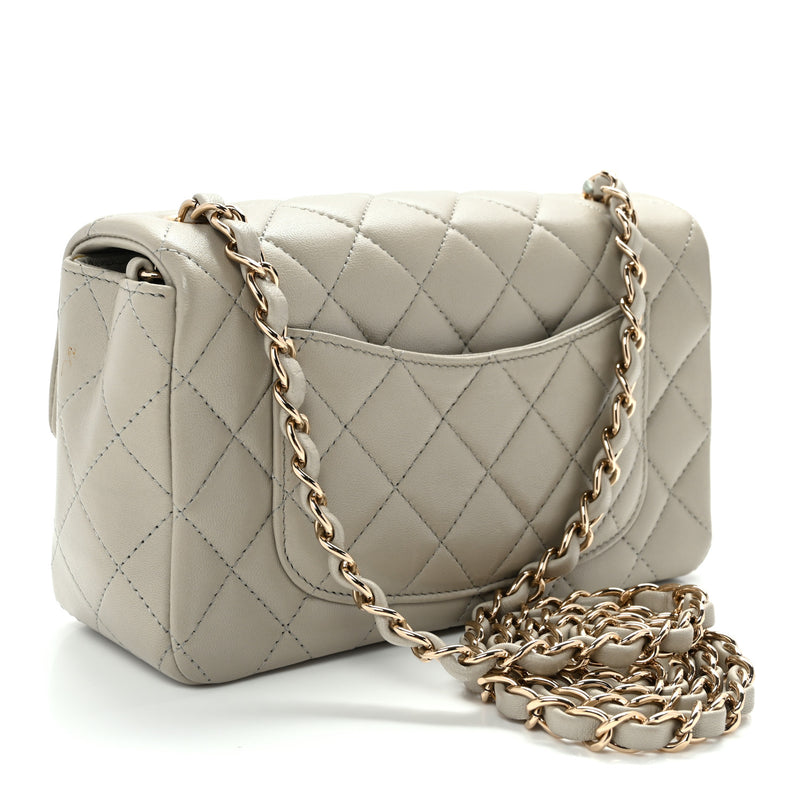 Chanel Lambskin Quilted Mini Rectangular Flap Grey