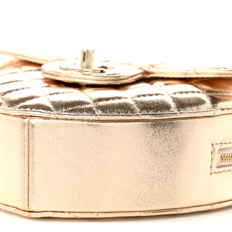 Chanel Metallic Lambskin Quilted Large CC In Love Heart Bag Gold