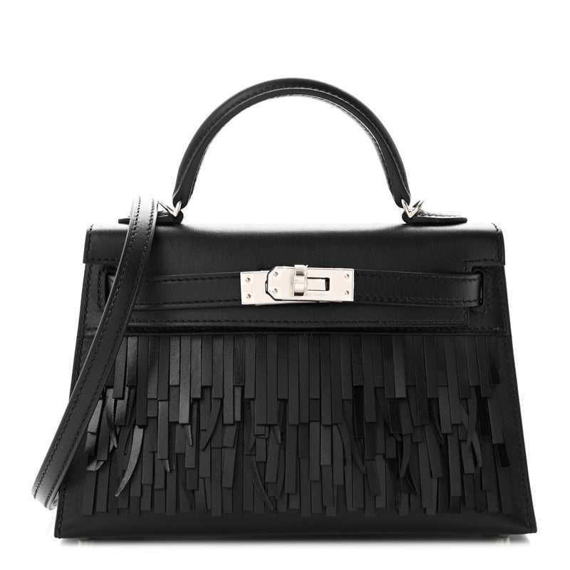 Hermes Tadelakt Sombrero Box Pampilles Mini Kelly Sellier 20 Black