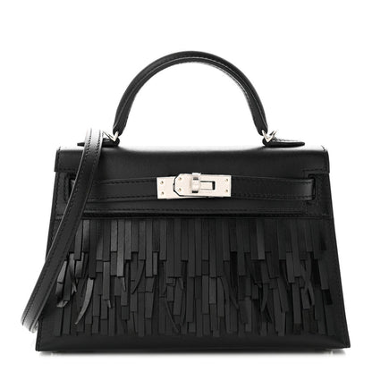 Hermes Tadelakt Sombrero Box Pampilles Mini Kelly Sellier 20 Black