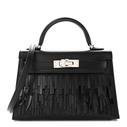 Hermes Tadelakt Sombrero Box Pampilles Mini Kelly Sellier 20 Black